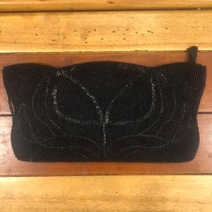 Vintage Black Beaded Clutch Purse Made in Japan